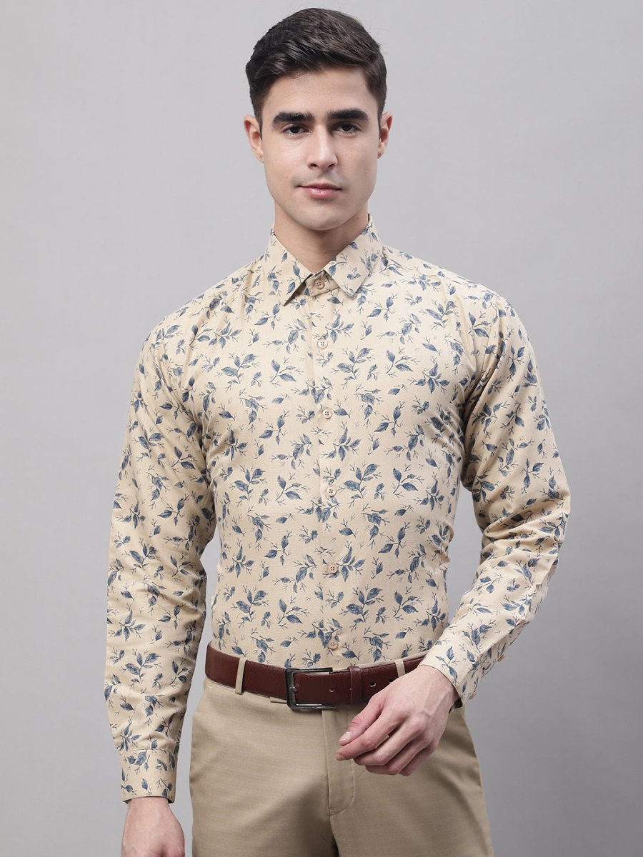 Men Beige Regular Fit Printed Pure Cotton Formal Shirt - SF_874Beige_S