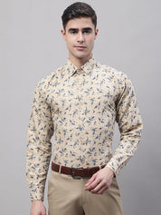 Men Beige Regular Fit Printed Pure Cotton Formal Shirt - SF_874Beige_S