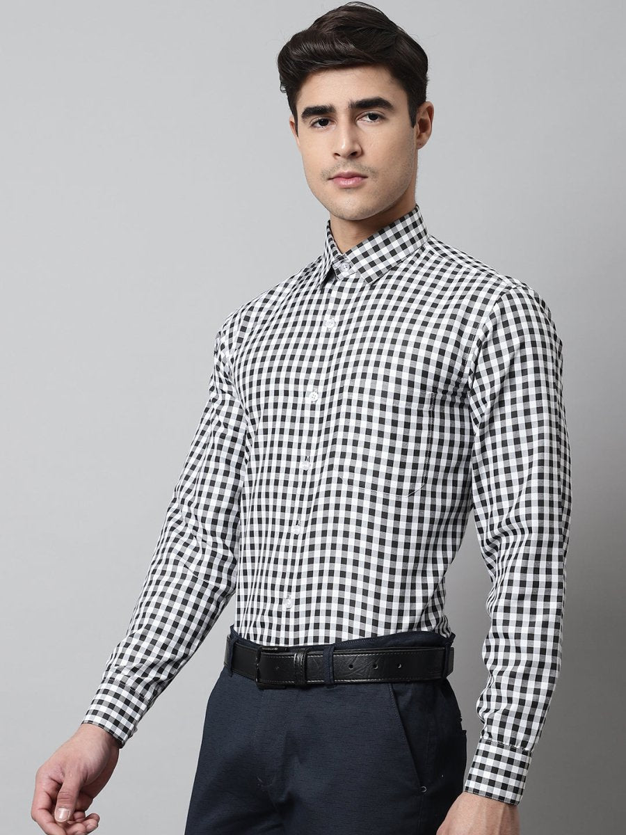 Men Black Checks Pure Cotton Formal Shirt - SF_847Black_S