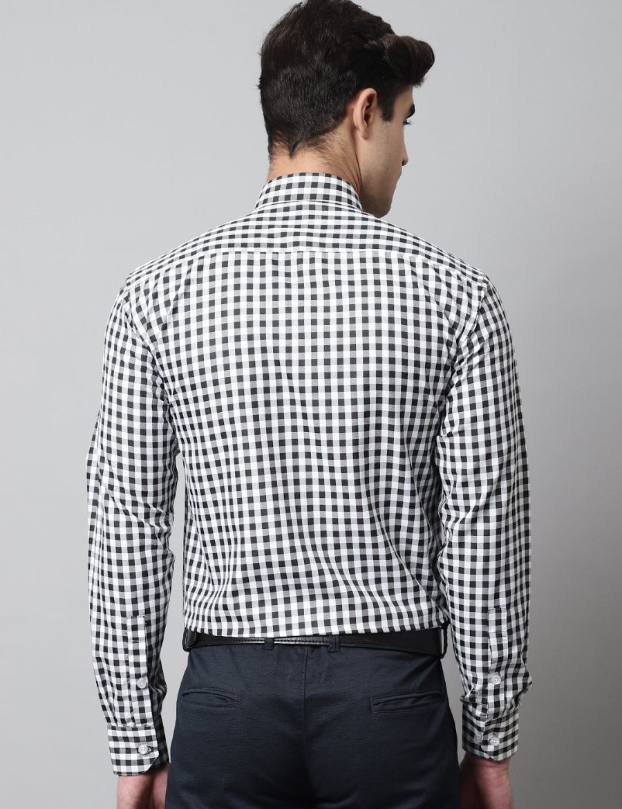 Men Black Checks Pure Cotton Formal Shirt - SF_847Black_S