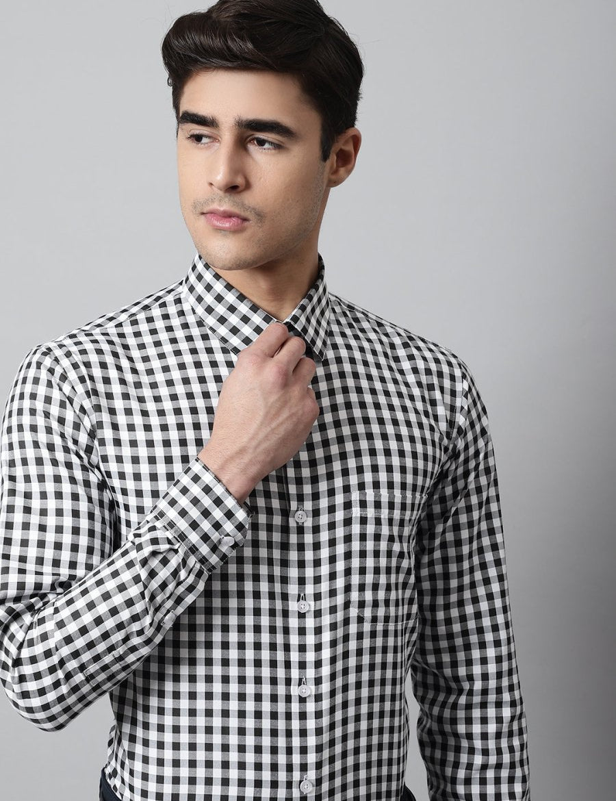 Men Black Checks Pure Cotton Formal Shirt - SF_847Black_S