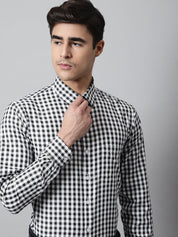 Men Black Checks Pure Cotton Formal Shirt - SF_847Black_S