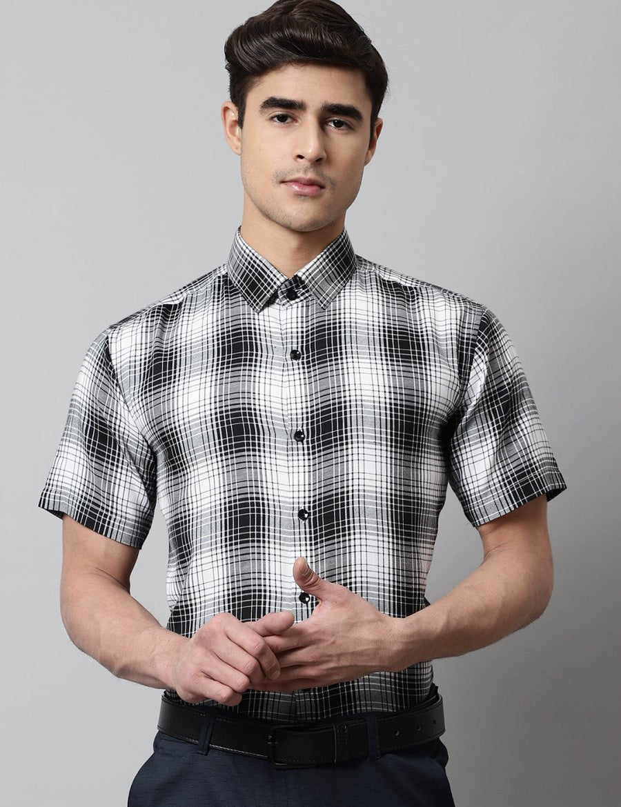 Men Black Checks Regular Fit Cotton Formal Shirt - SF_853Black_S