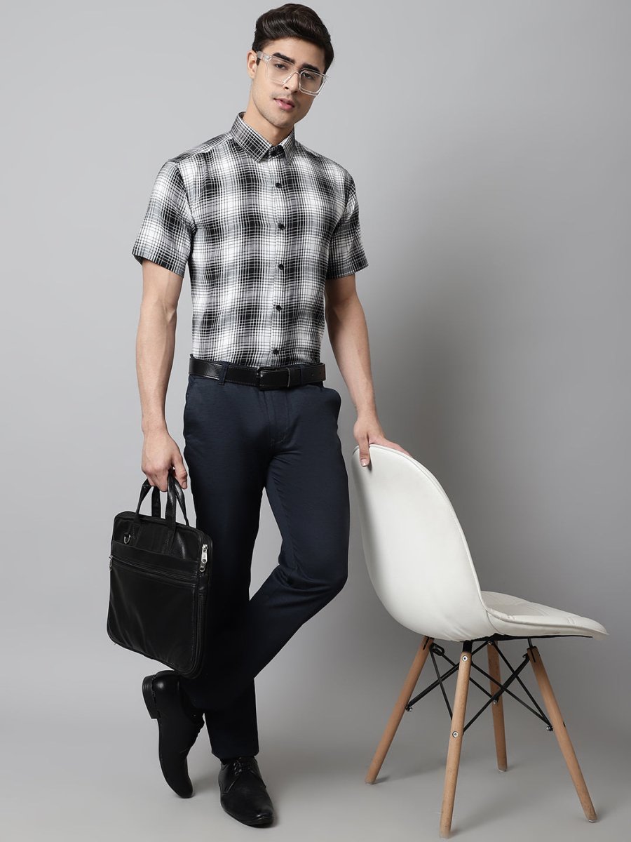 Men Black Checks Regular Fit Cotton Formal Shirt - SF_853Black_S