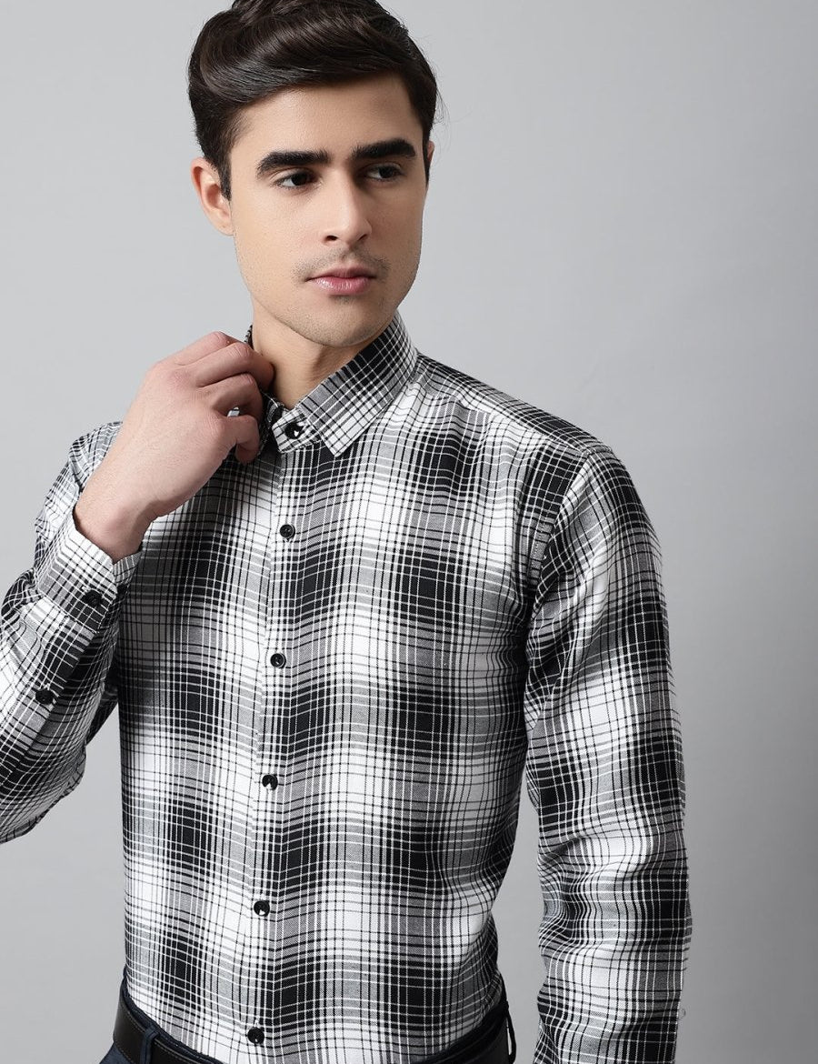 Men Black Checks Regular Fit Cotton Formal Shirt - SF_859Black_S