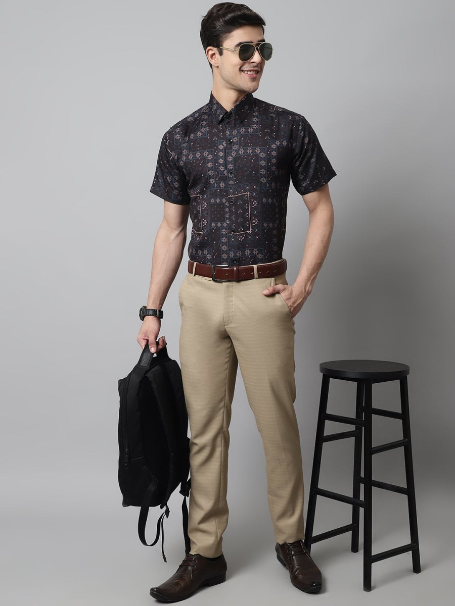 Men Black Classic Printed Formal Shirt - SF_861Black_S