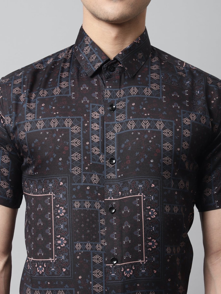 Men Black Classic Printed Formal Shirt - SF_861Black_S