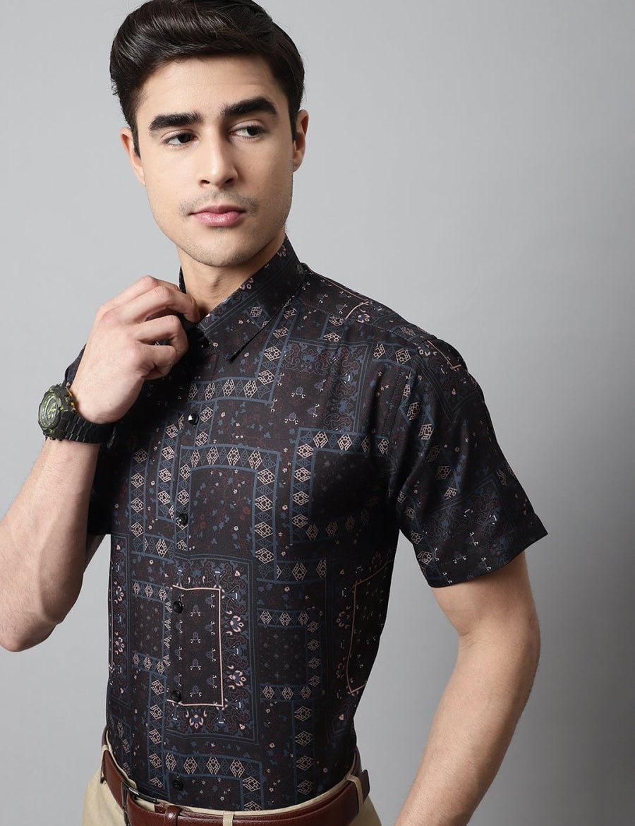Men Black Classic Printed Formal Shirt - SF_861Black_S
