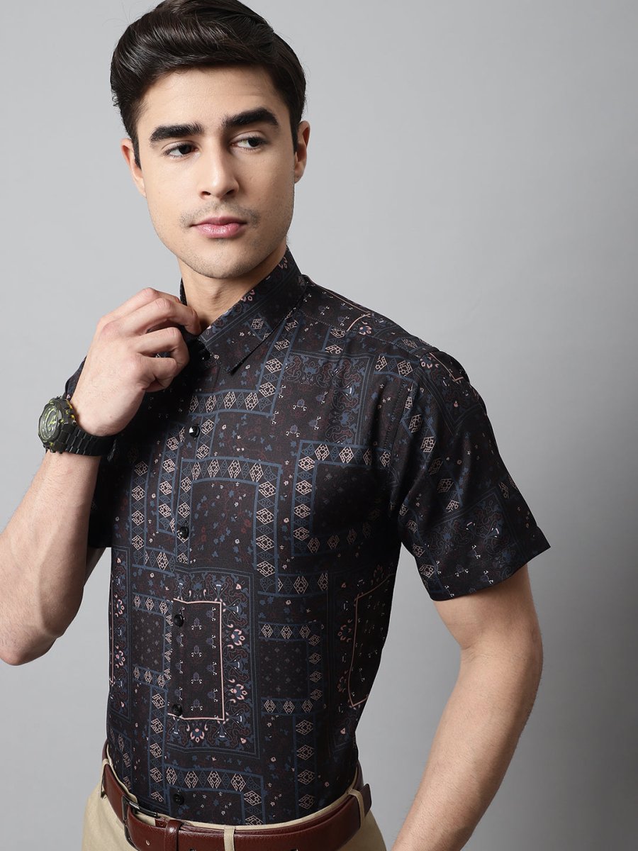 Men Black Classic Printed Formal Shirt - SF_861Black_S