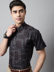 Men Black Classic Printed Formal Shirt - SF_861Black_S