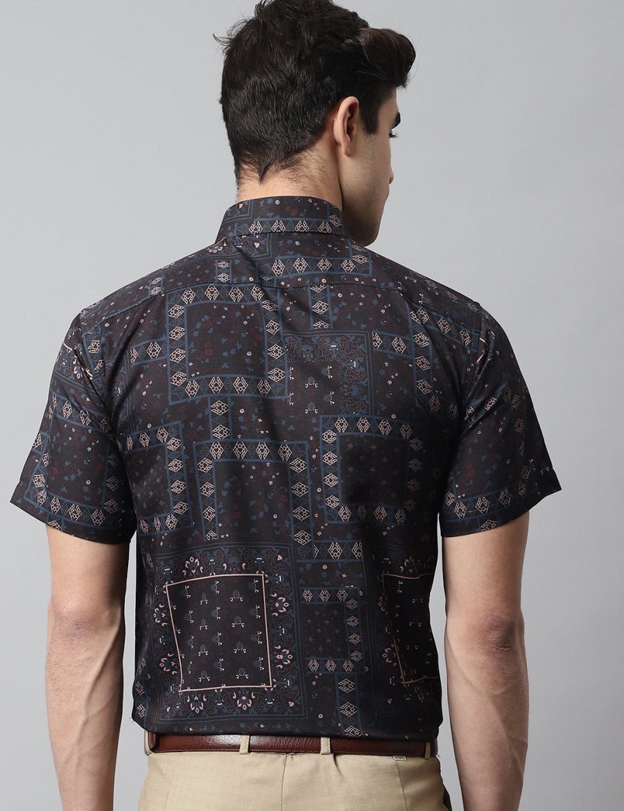 Men Black Classic Printed Formal Shirt - SF_861Black_S