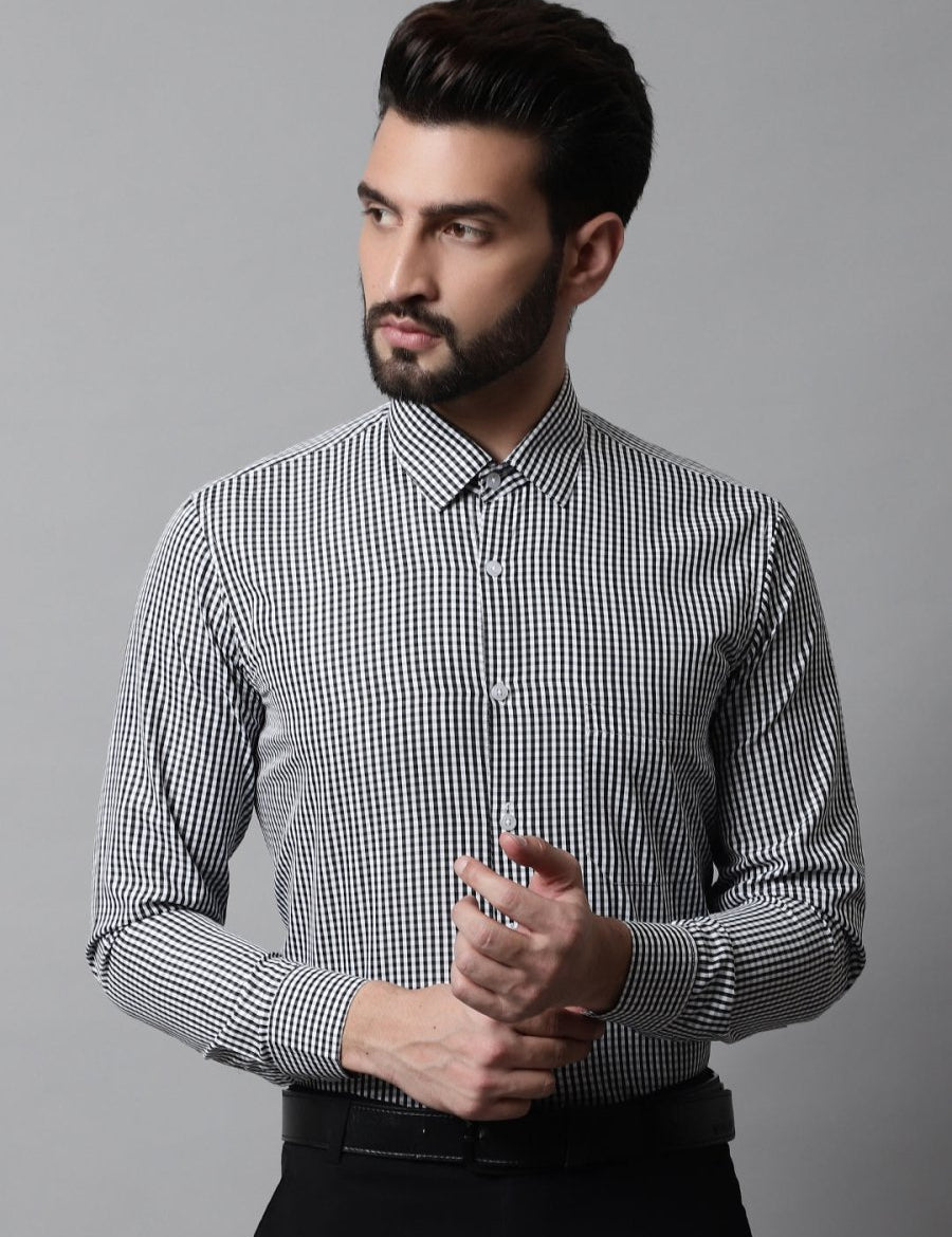 Men Black Micro Checked Causal Shirt - SF_866Black_S