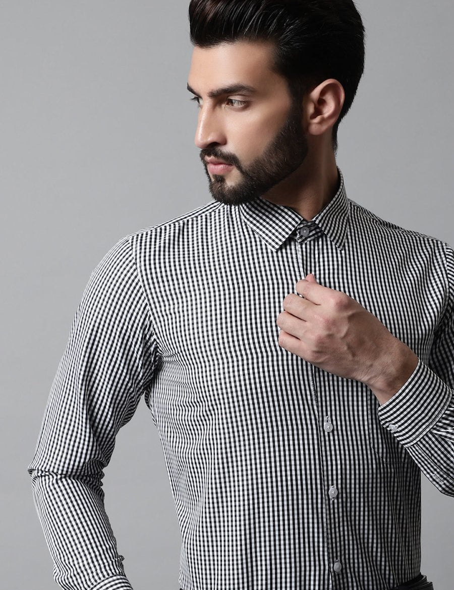 Men Black Micro Checked Causal Shirt - SF_866Black_S