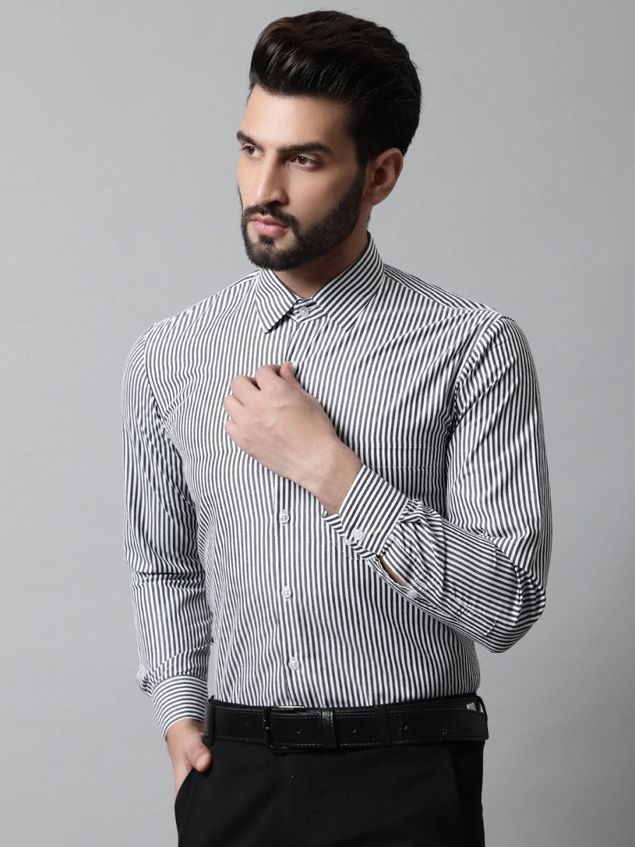 Men Black & White Regular Fit Striped Formal Shirt - SF_865Black_S