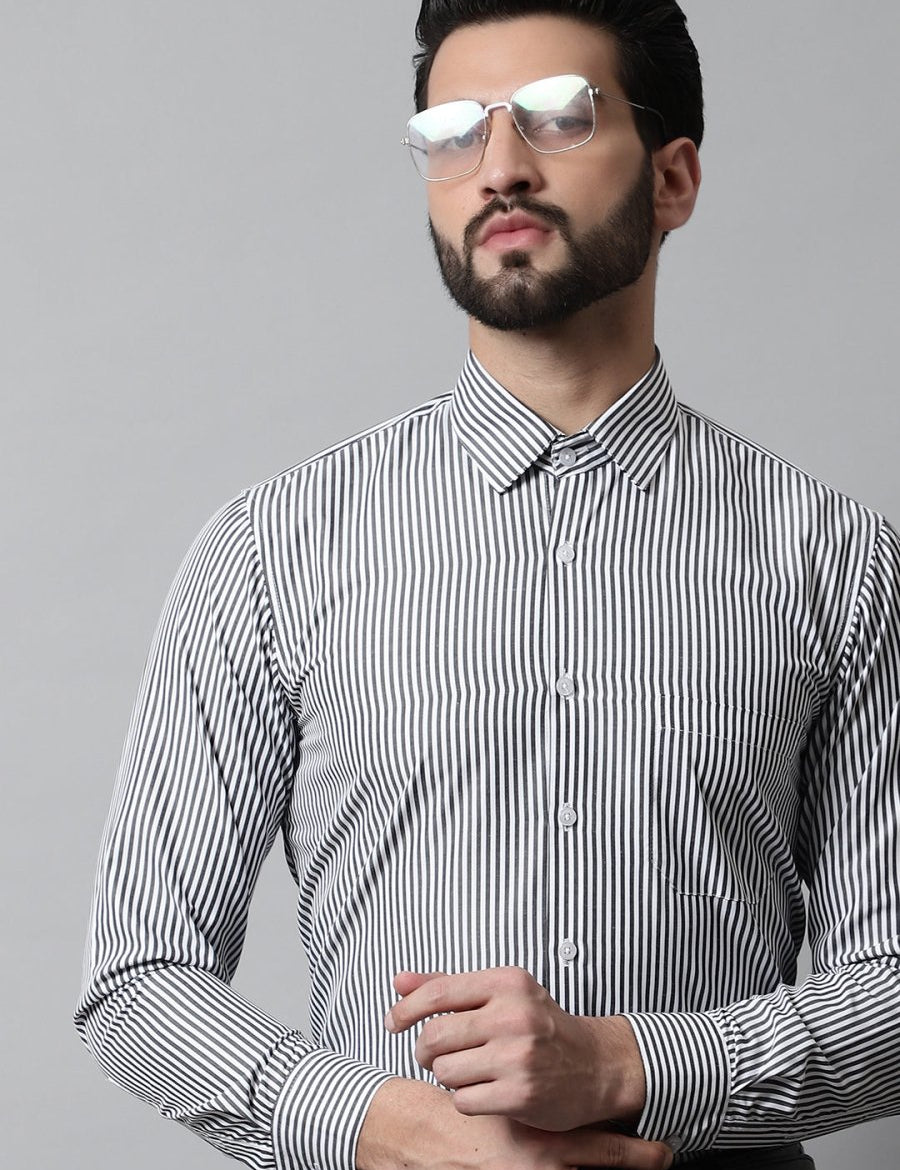 Men Black & White Regular Fit Striped Formal Shirt - SF_865Black_S
