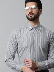 Men Black & White Regular Fit Striped Formal Shirt - SF_865Black_S
