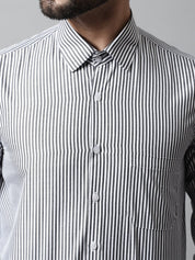 Men Black & White Regular Fit Striped Formal Shirt - SF_865Black_S