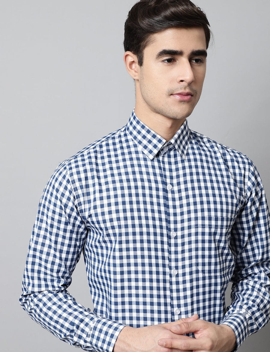 Men Blue Checks Pure Cotton Formal Shirt - SF_847Blue_S