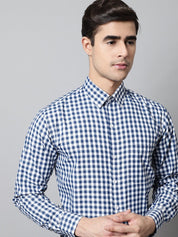 Men Blue Checks Pure Cotton Formal Shirt - SF_847Blue_S