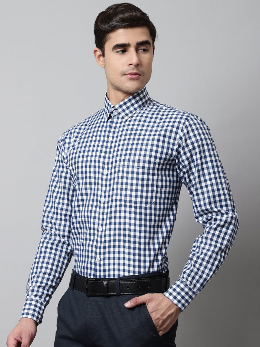 Men Blue Checks Pure Cotton Formal Shirt - SF_847Blue_S