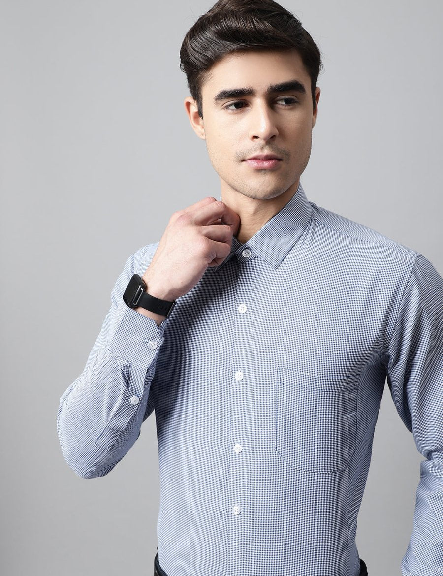 Men Blue Checks Pure Cotton Formal Shirt - SF_849Blue_S