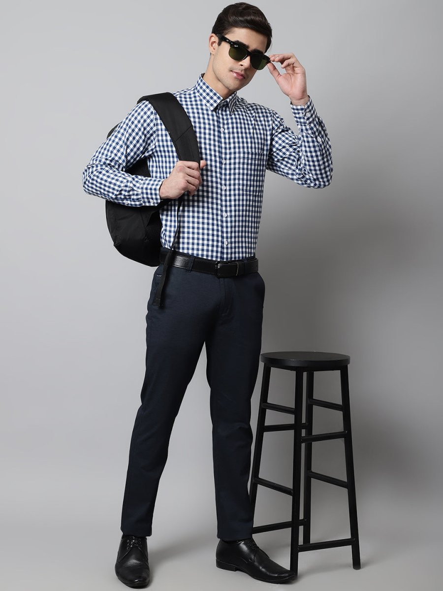 Men Blue Checks Pure Cotton Formal Shirt - SF_847Blue_S