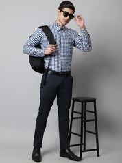 Men Blue Checks Pure Cotton Formal Shirt - SF_847Blue_S