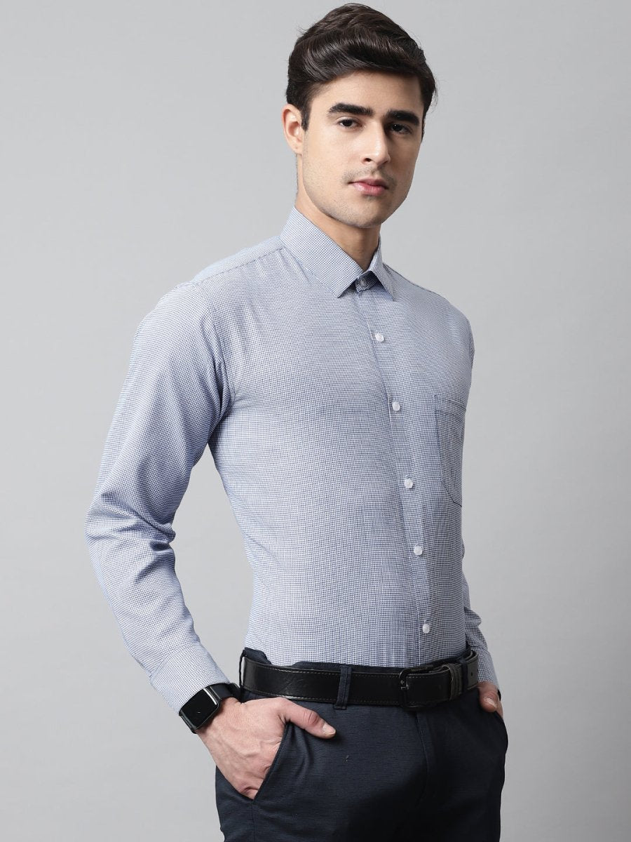 Men Blue Checks Pure Cotton Formal Shirt - SF_849Blue_S