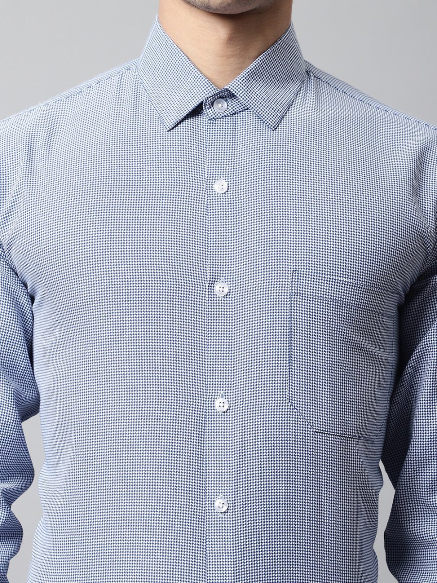 Men Blue Checks Pure Cotton Formal Shirt - SF_849Blue_S