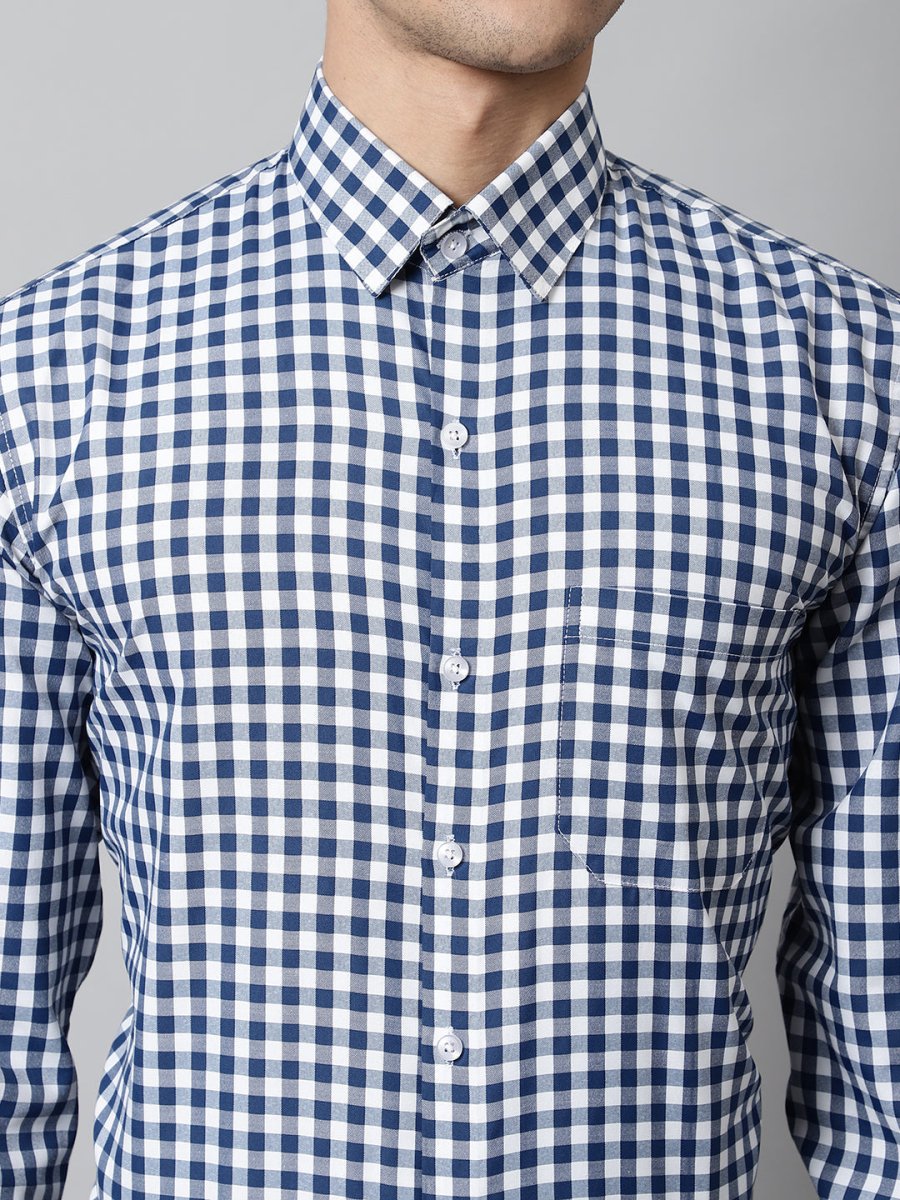 Men Blue Checks Pure Cotton Formal Shirt - SF_847Blue_S