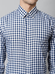 Men Blue Checks Pure Cotton Formal Shirt - SF_847Blue_S