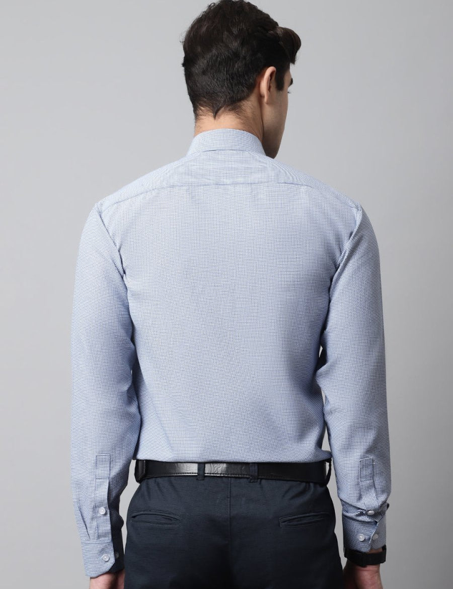 Men Blue Checks Pure Cotton Formal Shirt - SF_849Blue_S