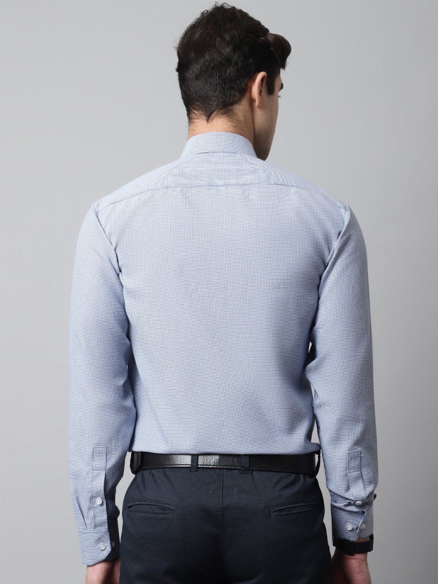 Men Blue Checks Pure Cotton Formal Shirt - SF_849Blue_S