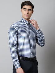 Men Blue Checks Pure Cotton Formal Shirt - SF_847Blue_S