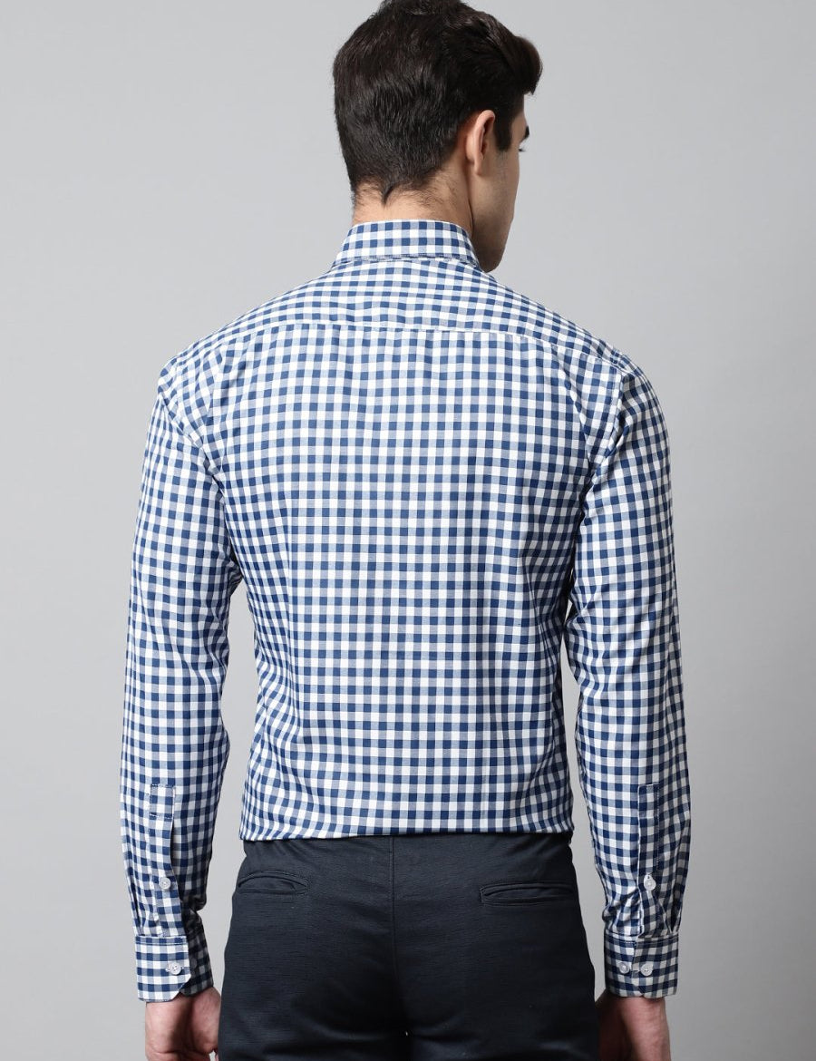 Men Blue Checks Pure Cotton Formal Shirt - SF_847Blue_S