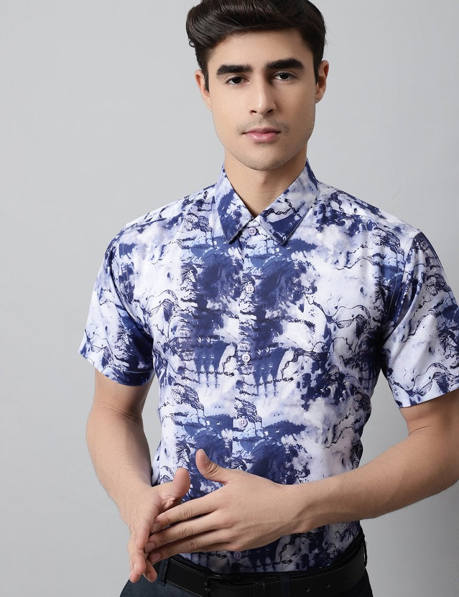 Men Blue Classic Printed Formal Shirt - SF_846Blue_S