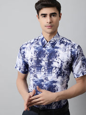 Men Blue Classic Printed Formal Shirt - SF_846Blue_S