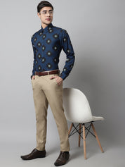 Men Blue Classic Printed Formal Shirt - SF_860Peacock_S