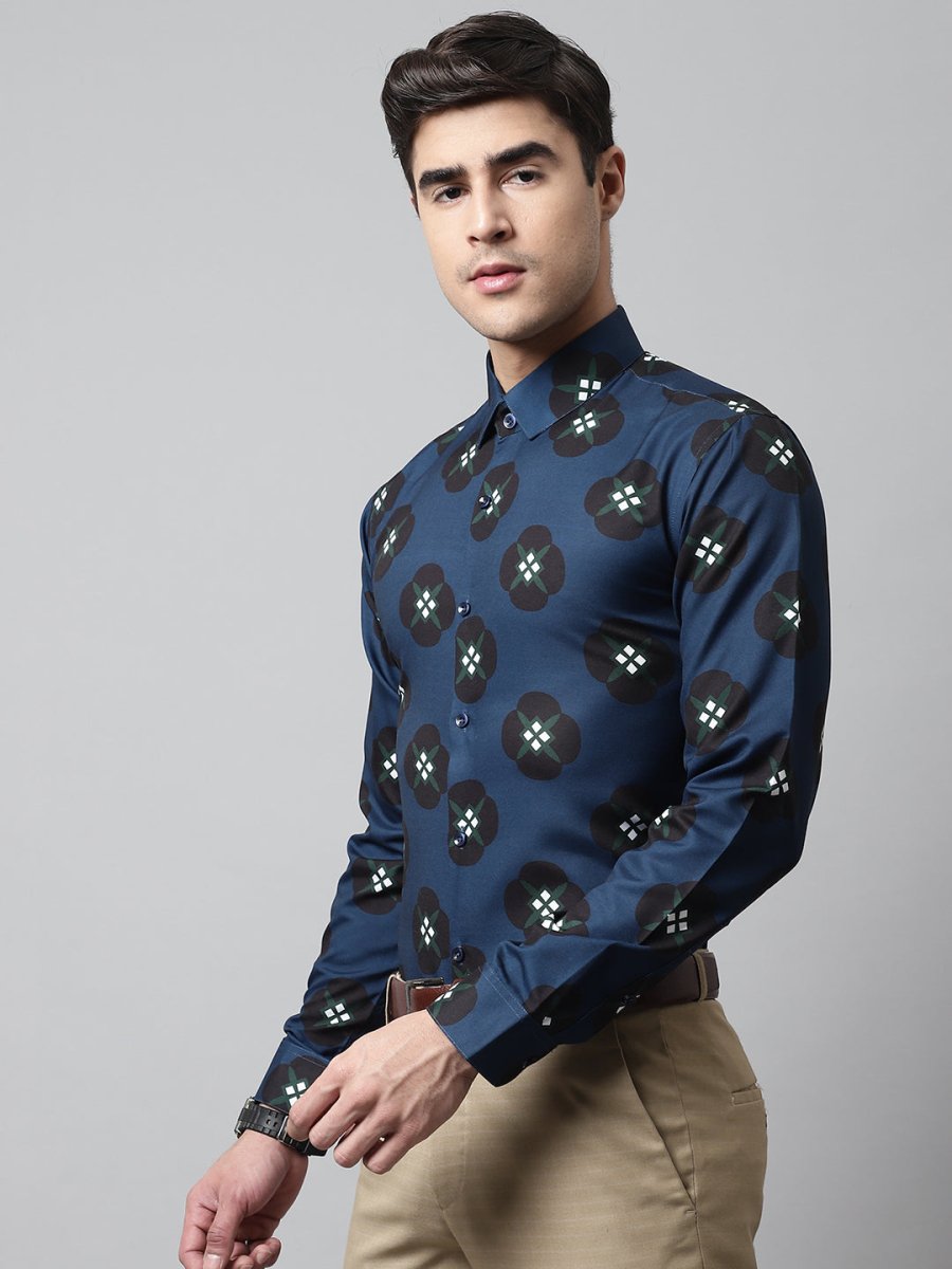 Men Blue Classic Printed Formal Shirt - SF_860Peacock_S