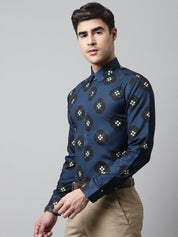 Men Blue Classic Printed Formal Shirt - SF_860Peacock_S