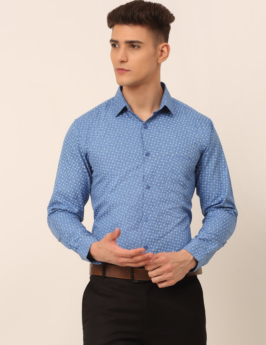 Men Blue Classic Printed Formal Shirt - SF_827Blue_S