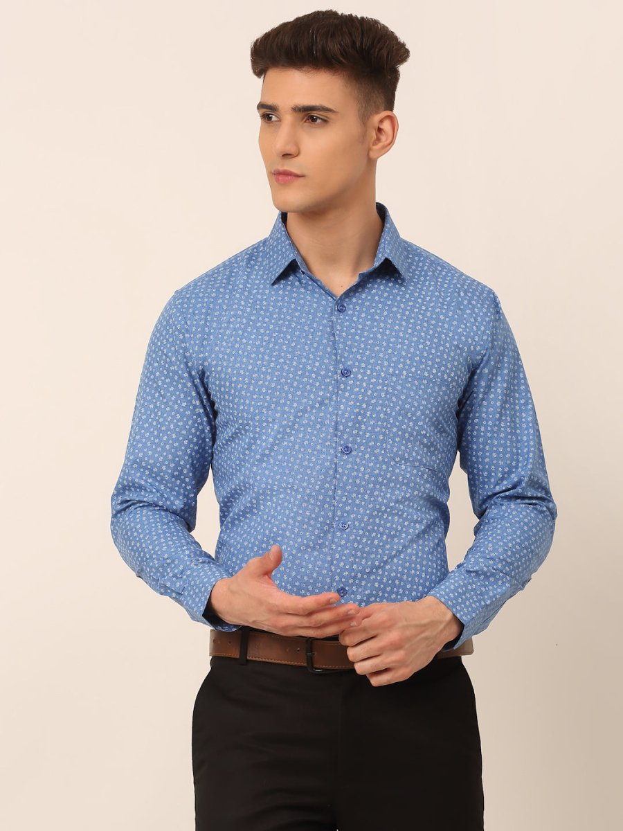 Men Blue Classic Printed Formal Shirt - SF_827Blue_S