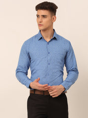 Men Blue Classic Printed Formal Shirt - SF_827Blue_S