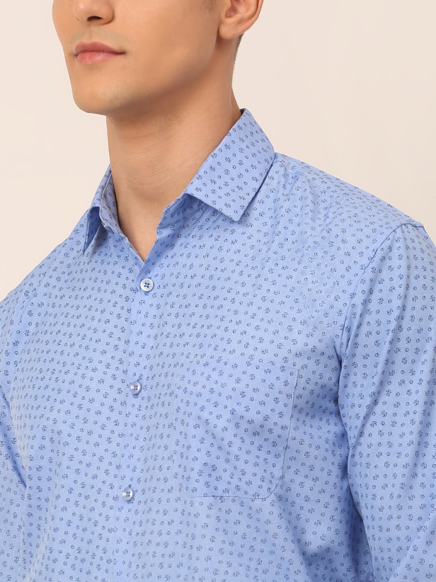 Men Blue Classic Printed Formal Shirt - SF_827Light-Blue_S