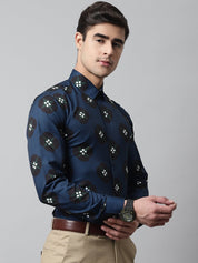 Men Blue Classic Printed Formal Shirt - SF_860Peacock_S