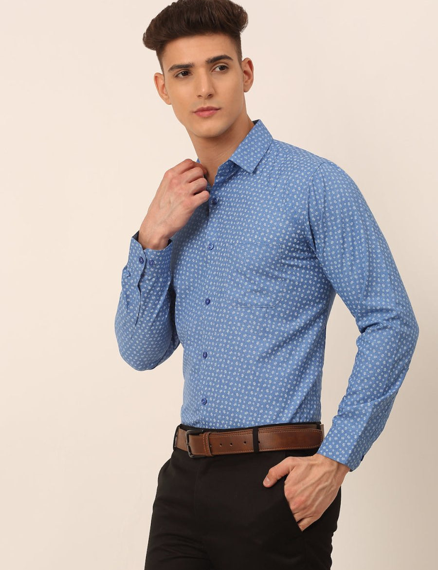 Men Blue Classic Printed Formal Shirt - SF_827Blue_S