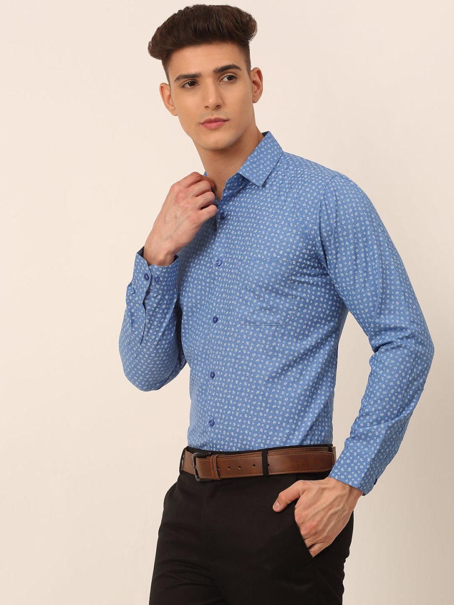 Men Blue Classic Printed Formal Shirt - SF_827Blue_S