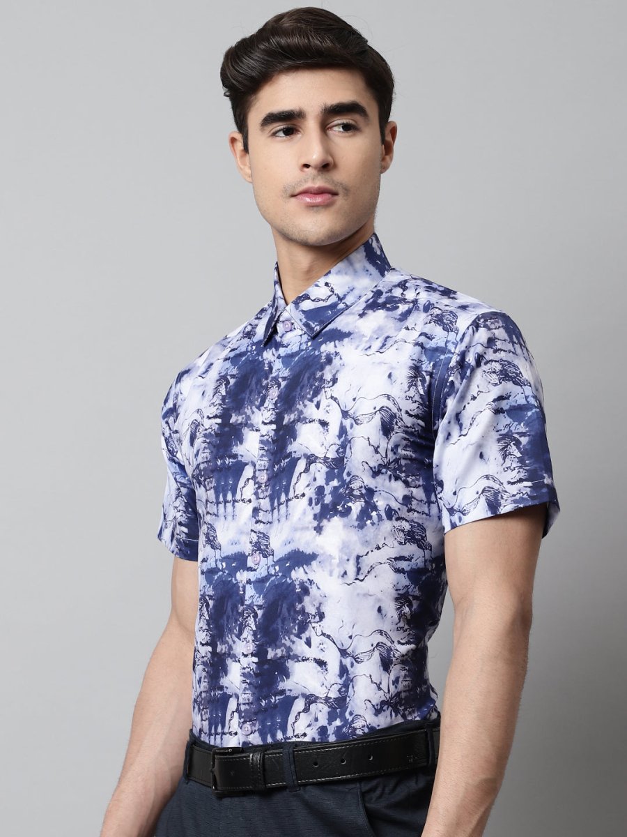 Men Blue Classic Printed Formal Shirt - SF_846Blue_S