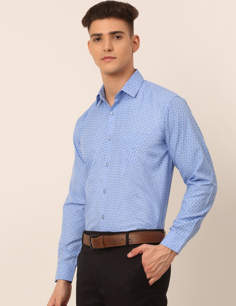 Men Blue Classic Printed Formal Shirt - SF_827Light-Blue_S