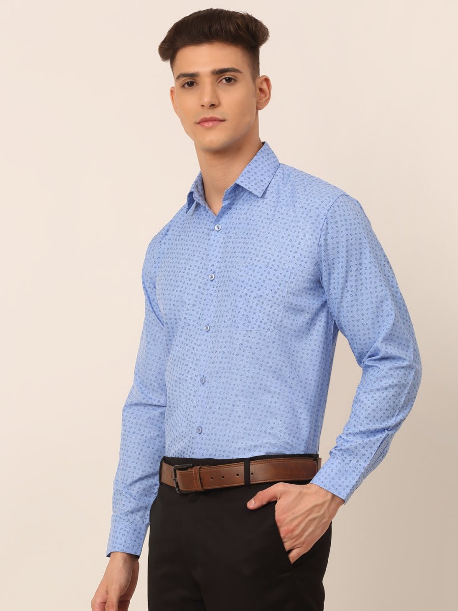 Men Blue Classic Printed Formal Shirt - SF_827Light-Blue_S